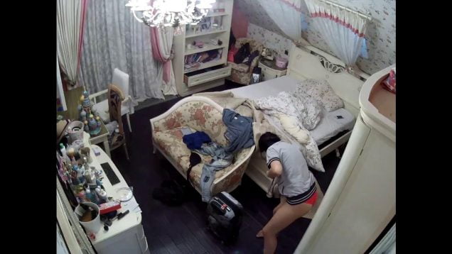 Girl has a security camera in her room and all her actions are recorded